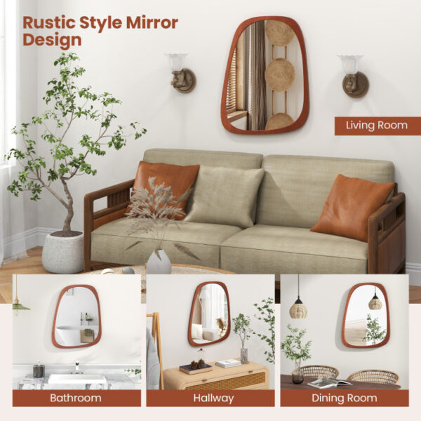 Asymmetrical Abstract Irregular Shaped Wall Mirror with Rustic Frame - Image 3