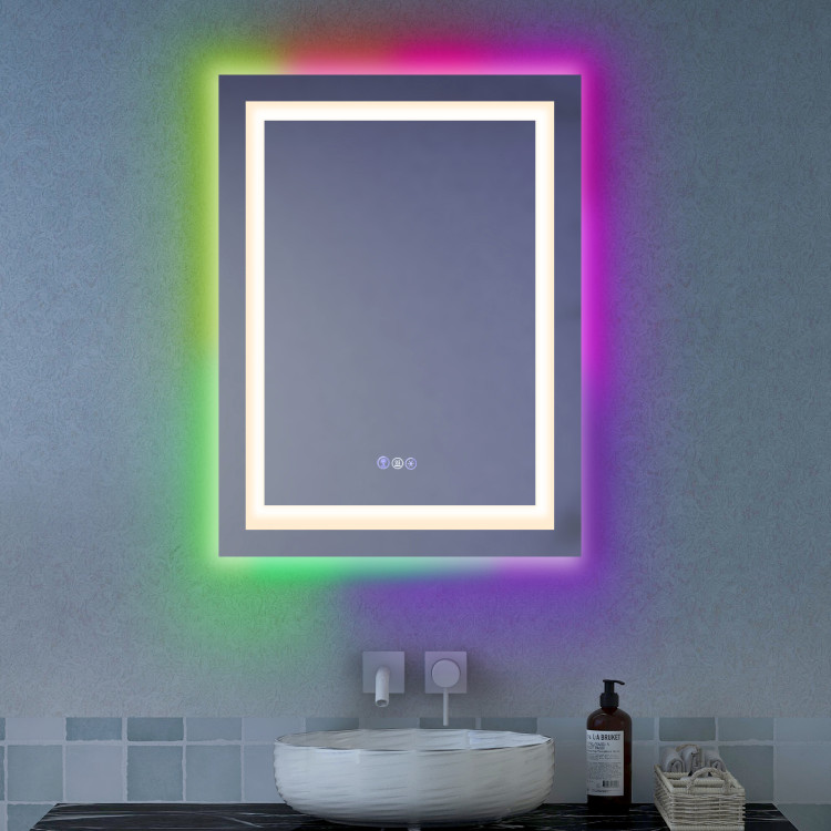 32 Inch x 24 Inch Bathroom Anti-Fog Wall Mirror with Colorful Light - Image 9