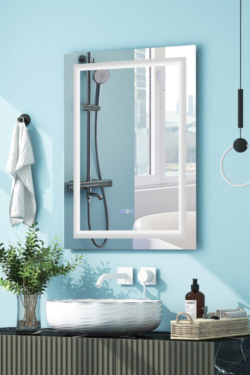 32 Inch x 24 Inch Bathroom Anti-Fog Wall Mirror with Colorful Light