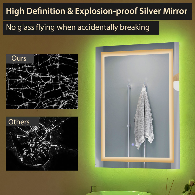 32 Inch x 24 Inch Bathroom Anti-Fog Wall Mirror with Colorful Light - Image 4