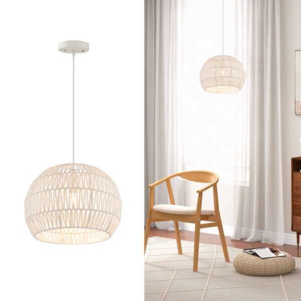 Round Farmhouse Rattan Pendant Lights with Adjustable Hanging Rope - Image 8