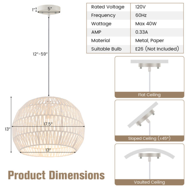 Round Farmhouse Rattan Pendant Lights with Adjustable Hanging Rope - Image 7