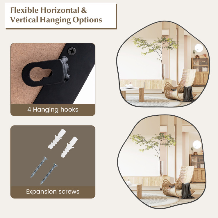 Irregular Wall Mirror Metal Frame Asymmetrical Mirror with Expansion Screws - Image 3