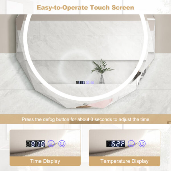 Defogging LED Bathroom Mirror with Stepless 3 Colors Temperature - Image 2