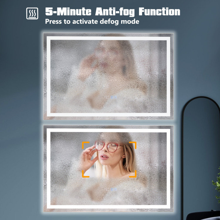 LED Bathroom Mirror Wall Mounted Rectangle Mirror with 3-Color Dimmable Lights - Image 6