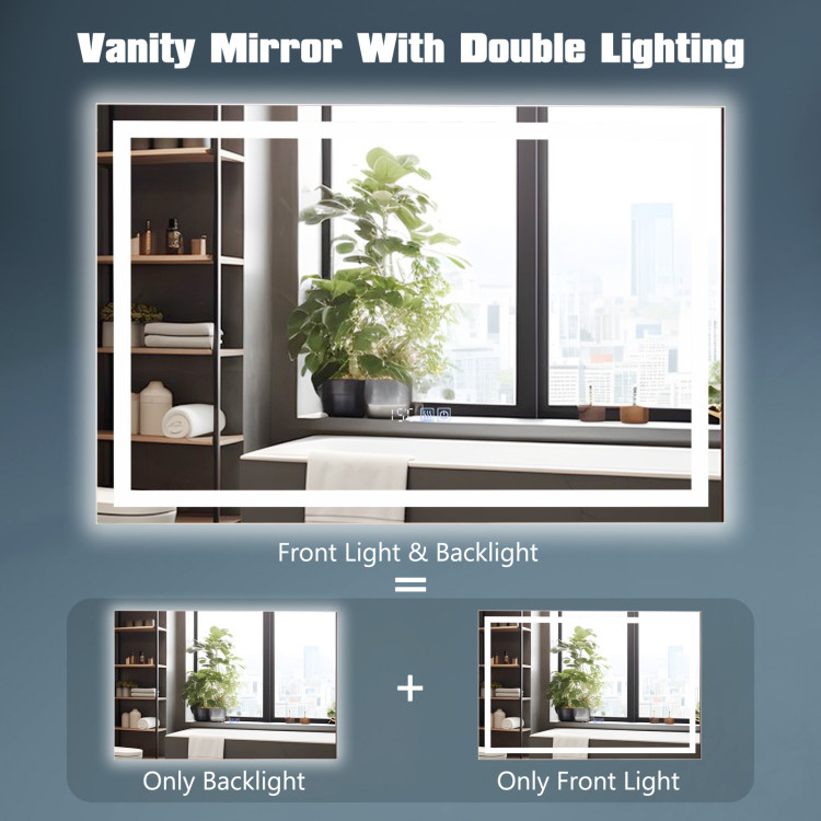 LED Bathroom Mirror Wall Mounted Rectangle Mirror with 3-Color Dimmable Lights - Image 3