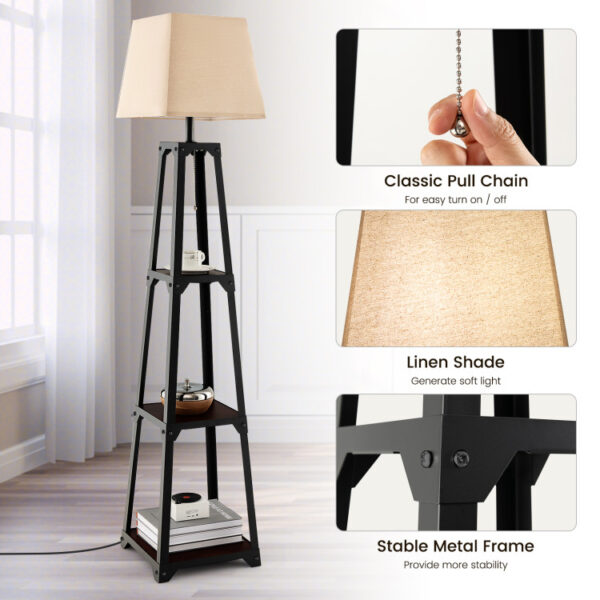 Trapezoidal Designed Floor Lamp with 3 Tiered Storage Shelf - Image 2