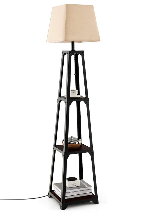 Trapezoidal Designed Floor Lamp with 3 Tiered Storage Shelf