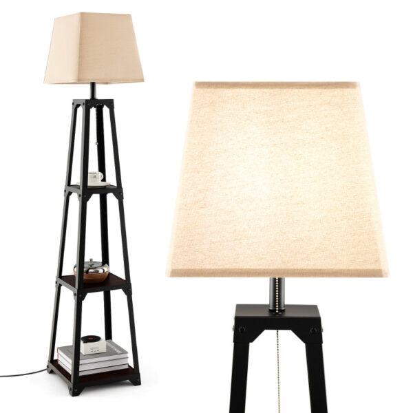 Trapezoidal Designed Floor Lamp with 3 Tiered Storage Shelf - Image 6