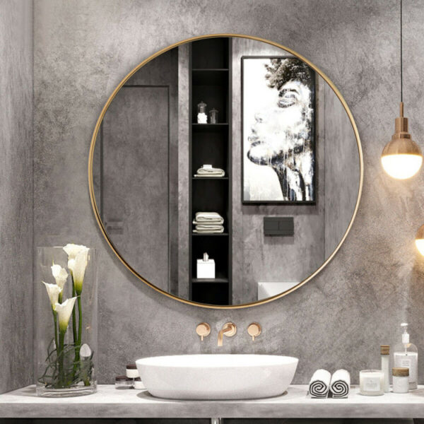 27.5 Inch Modern Metal Wall-Mounted Round Mirror for Bathroom