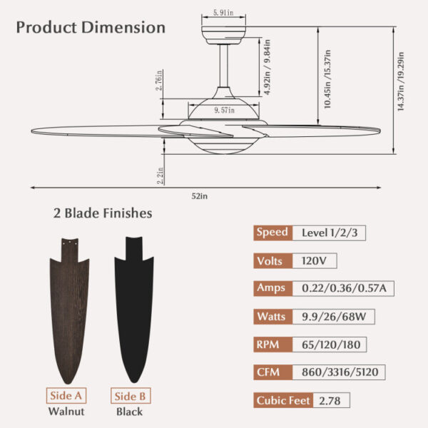 52 Inch Ceiling Fan with Lights and 3 Wind Speeds - Image 9