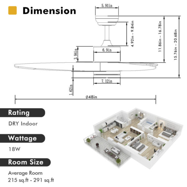 48 Inch Wood Ceiling Fan Indoor with LED Lights and 6 Speed Levels - Image 8