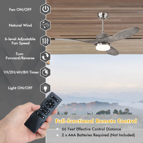 48 Inch Wood Ceiling Fan Indoor with LED Lights and 6 Speed Levels - Image 3