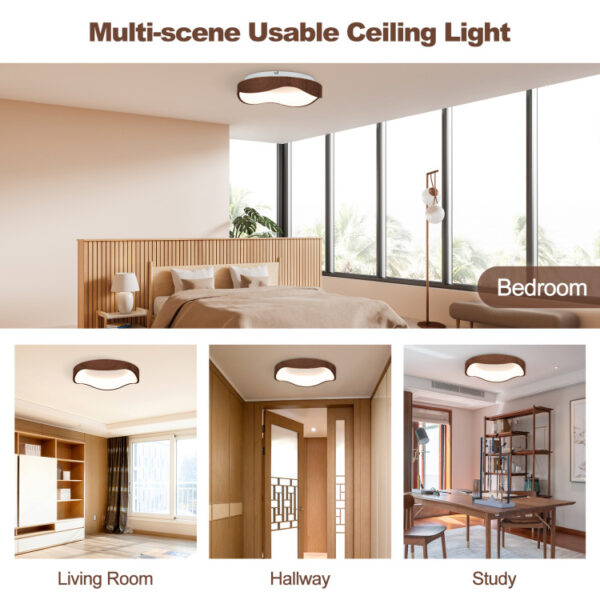 24W Modern LED Mount Ceiling Light with Wood Pattern and Metal Frame - Image 2