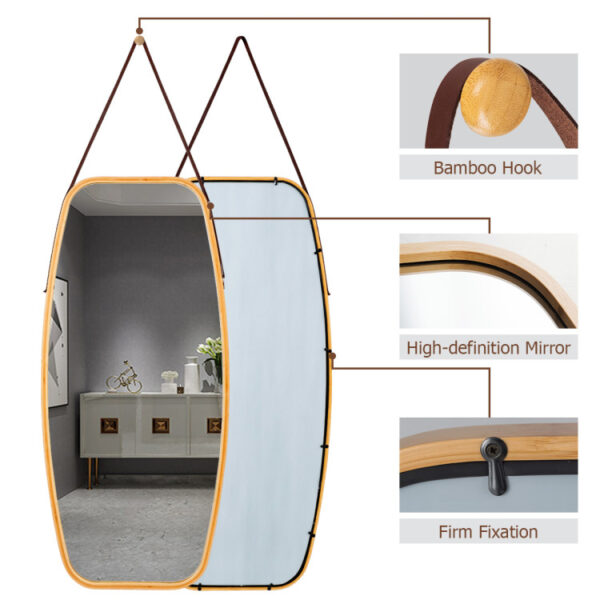 Modern Wall Mirror with Bamboo Frame and Adjustable Leather Strap - Image 7