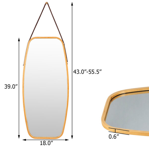 Modern Wall Mirror with Bamboo Frame and Adjustable Leather Strap - Image 8