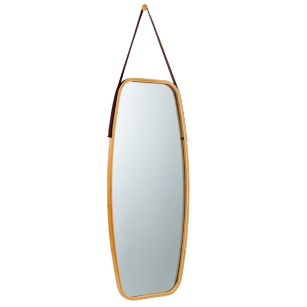 Modern Wall Mirror with Bamboo Frame and Adjustable Leather Strap - Image 3