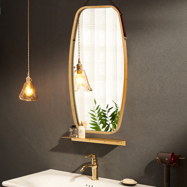 Modern Wall Mirror with Bamboo Frame and Adjustable Leather Strap - Image 4