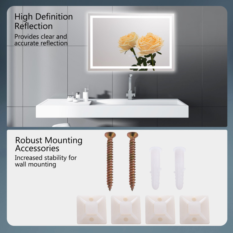 LED Bathroom Mirror Wall Mounted Rectangle Mirror with 3-Color Dimmable Lights - Image 2