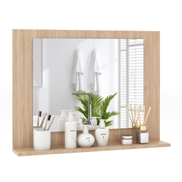 Rectangle Bathroom Mirror with Shelf 23.5 x 17.5 Inch and Wood Frame