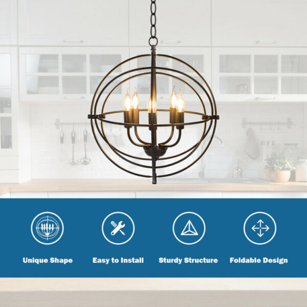 20 Inch 5 Lights Metal Chandelier with Pivoting Interlocking Rings - Image 12