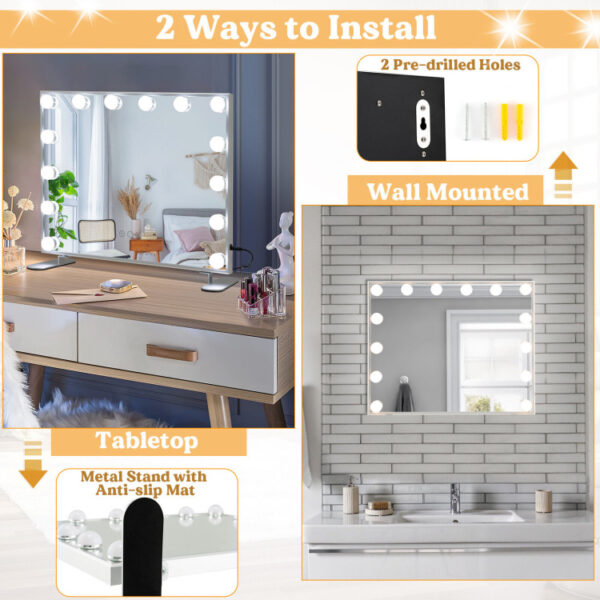 2-in-1 Vanity Mirror with 14 Dimmable LED Bulbs - Image 5