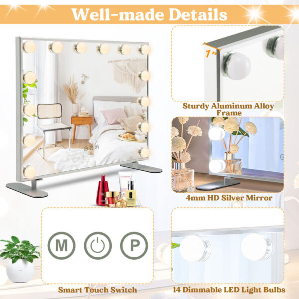 2-in-1 Vanity Mirror with 14 Dimmable LED Bulbs - Image 4