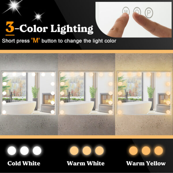 2-in-1 Vanity Mirror with 14 Dimmable LED Bulbs - Image 3