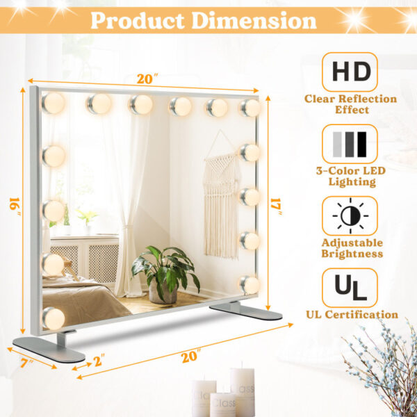 2-in-1 Vanity Mirror with 14 Dimmable LED Bulbs - Image 8