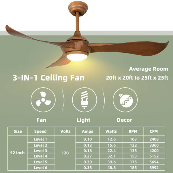 52 Inch Ceiling Fan with Light Reversible DC Motor - Image 7