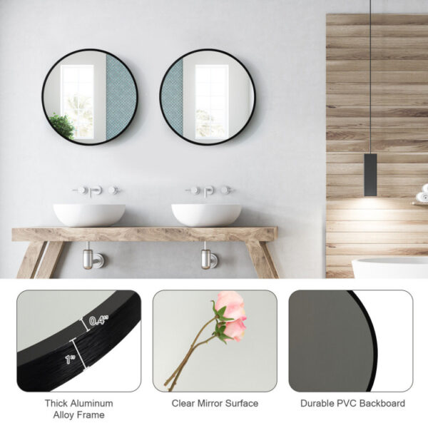 16-inch Round Wall Mirror with Aluminum Alloy Frame - Image 9