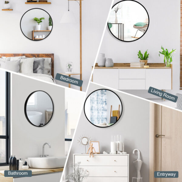 16-inch Round Wall Mirror with Aluminum Alloy Frame - Image 3