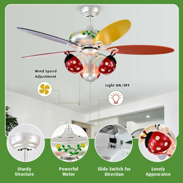 52 Inch Kids Ceiling Fan with Pull Chain Control - Image 3