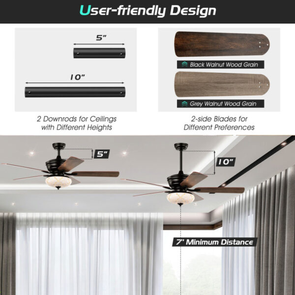 52 Inch Ceiling Fan with 3 Wind Speeds and 5 Reversible Blades - Image 3