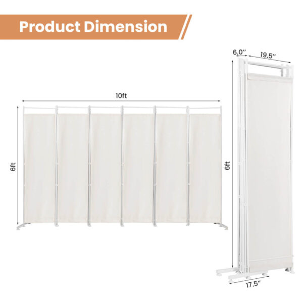 6 Feet 6-Panel Room Divider with Steel Support Base - Image 8