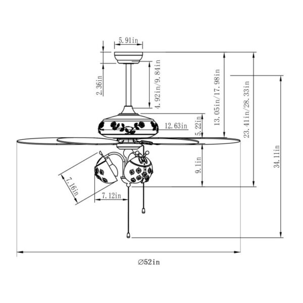 52 Inch Kids Ceiling Fan with Pull Chain Control - Image 9