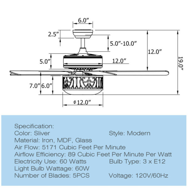 52 Inch Ceiling Fan with Light Reversible Blade and Adjustable Speed - Image 10