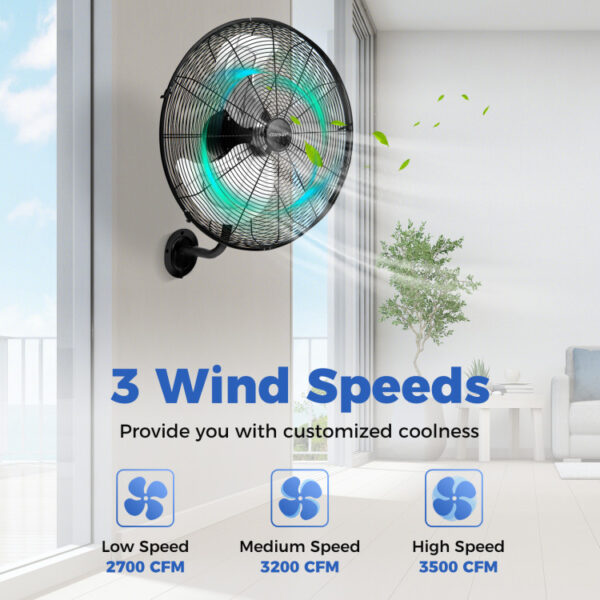 20 Inch Wall Mount Fan with 3 Fan Speeds and Adjustable Tilt Head - Image 6