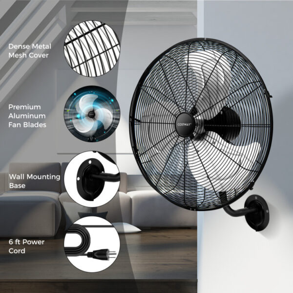 20 Inch Wall Mount Fan with 3 Fan Speeds and Adjustable Tilt Head - Image 5