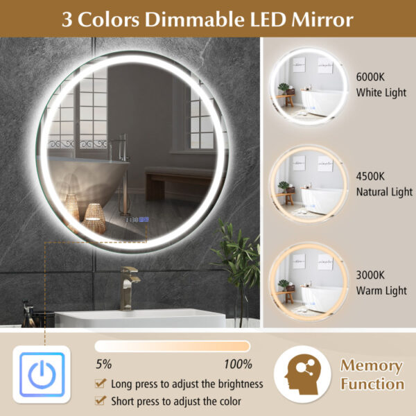 32 Inch Anti-Fog Bathroom Wall Mirror with 3-Color LED Lights - Image 6