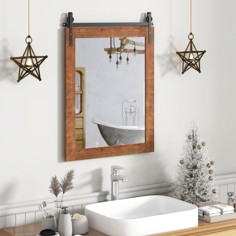 30 x 22 Inch Wall Mount Mirror with Wood Frame - Image 7