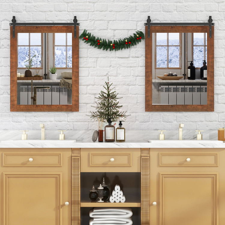 30 x 22 Inch Wall Mount Mirror with Wood Frame - Image 6