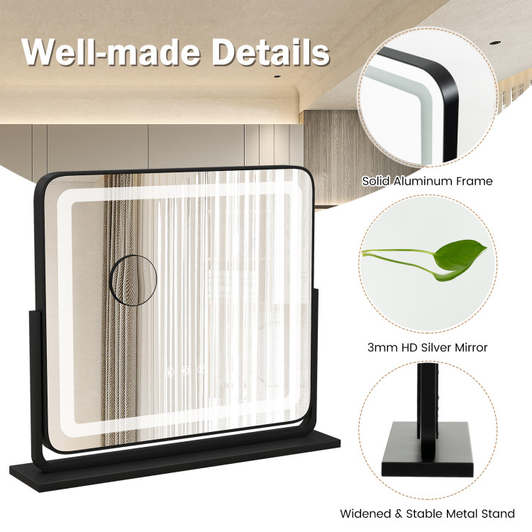 360° Rotatable Vanity Makeup Mirror with 3 Color Lighting Modes and Touch Control - Image 2