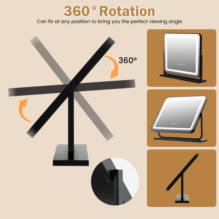 360° Rotatable Vanity Makeup Mirror with 3 Color Lighting Modes and Touch Control - Image 5