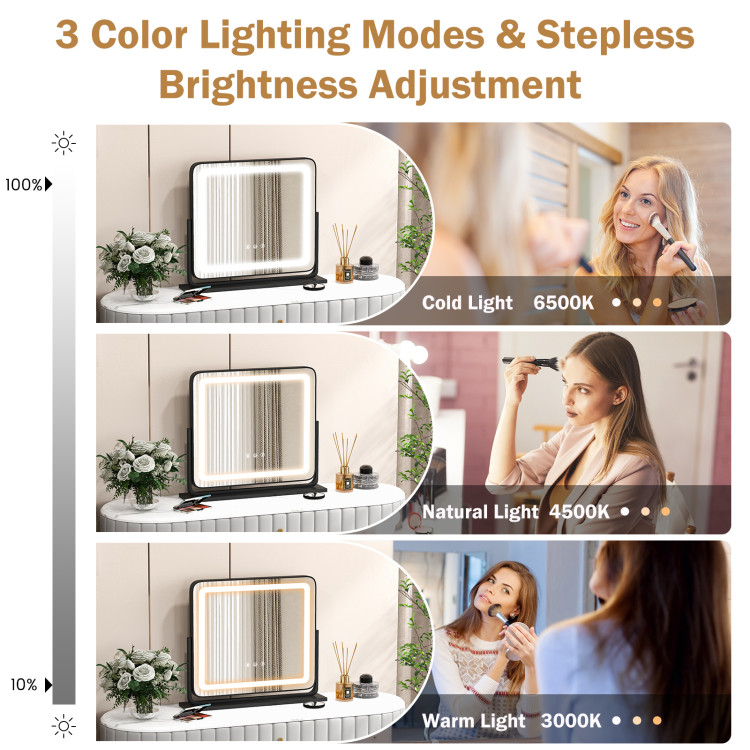 360° Rotatable Vanity Makeup Mirror with 3 Color Lighting Modes and Touch Control - Image 3