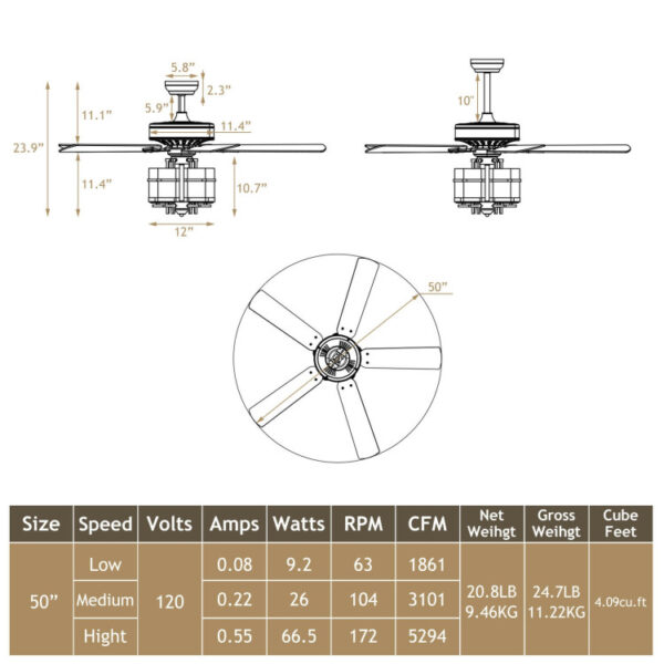 50 Inch Noiseless Ceiling Fan Light with Explosion-proof Glass Lampshades - Image 9