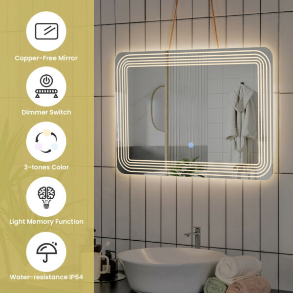 LED Bathroom Vanity Wall-Mount Mirror with Touch Button - Image 11