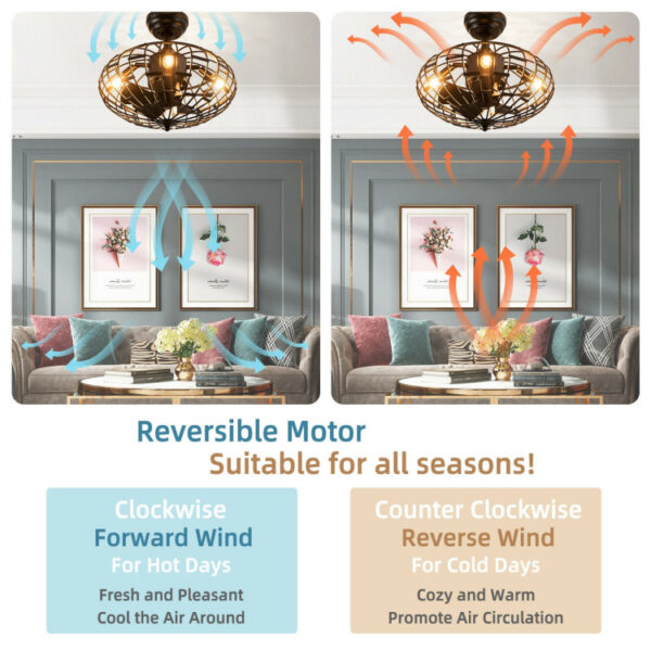 5 Blades Enclosed Ceiling Fan with Light and Remote Control - Image 3