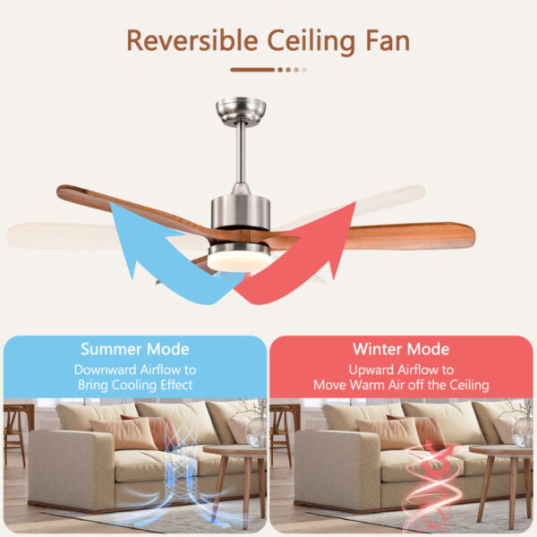 52 Inch Reversible Ceiling Fan with LED Light and Adjustable Temperature - Image 5