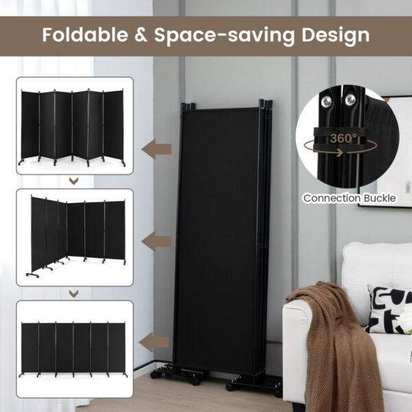 6 Panel 5.7 Feet Tall Rolling Room Divider on Wheels - Image 5